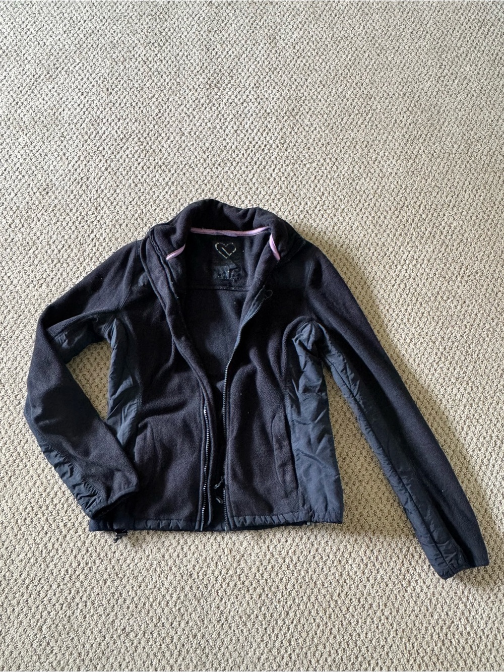 Black Utility Jacket with Quilted Side Panels and Pink Collar Trim